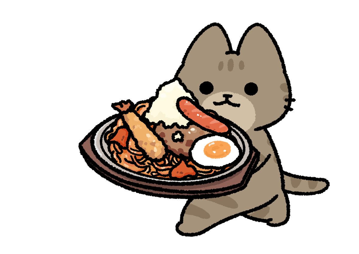 「夜食にナポリタンに全部のせて持ってくる猫」|pandaniaのイラスト