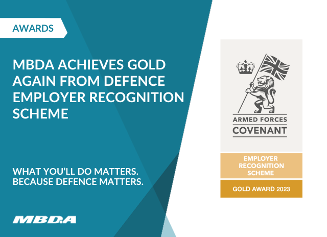 MBDA_UK's tweet photo. We are proud to announce our renewed Gold award from the Defence Employer Recognition Scheme for outstanding support to the armed forces community at MBDA UK. Learn more on our stories page: https://t.co/xi4urJ5UMd https://t.co/PjuRQtWrXs