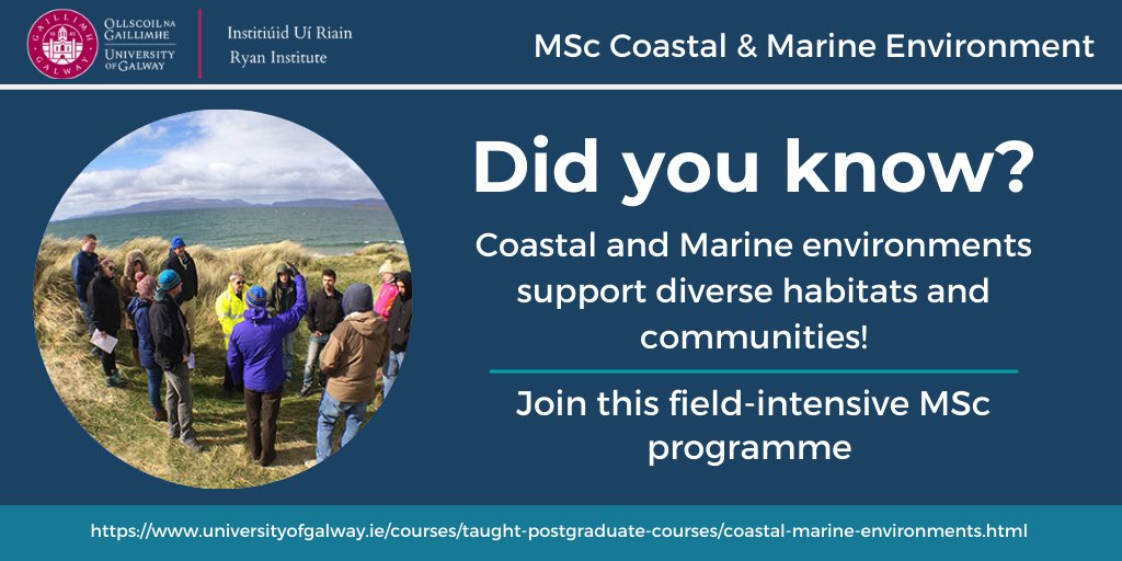 🌊 Are you passionate about Earth’s oceans and Marine Science?  
 
Join the MSc in Coastal and Marine Environments today 👉 bit.ly/3YSTUTq
<a href="/RyanInstitute/">Ryan Institute @ University of Galway</a> <a href="/uniofgalway/">Ollscoil na Gaillimhe | University of Galway</a>