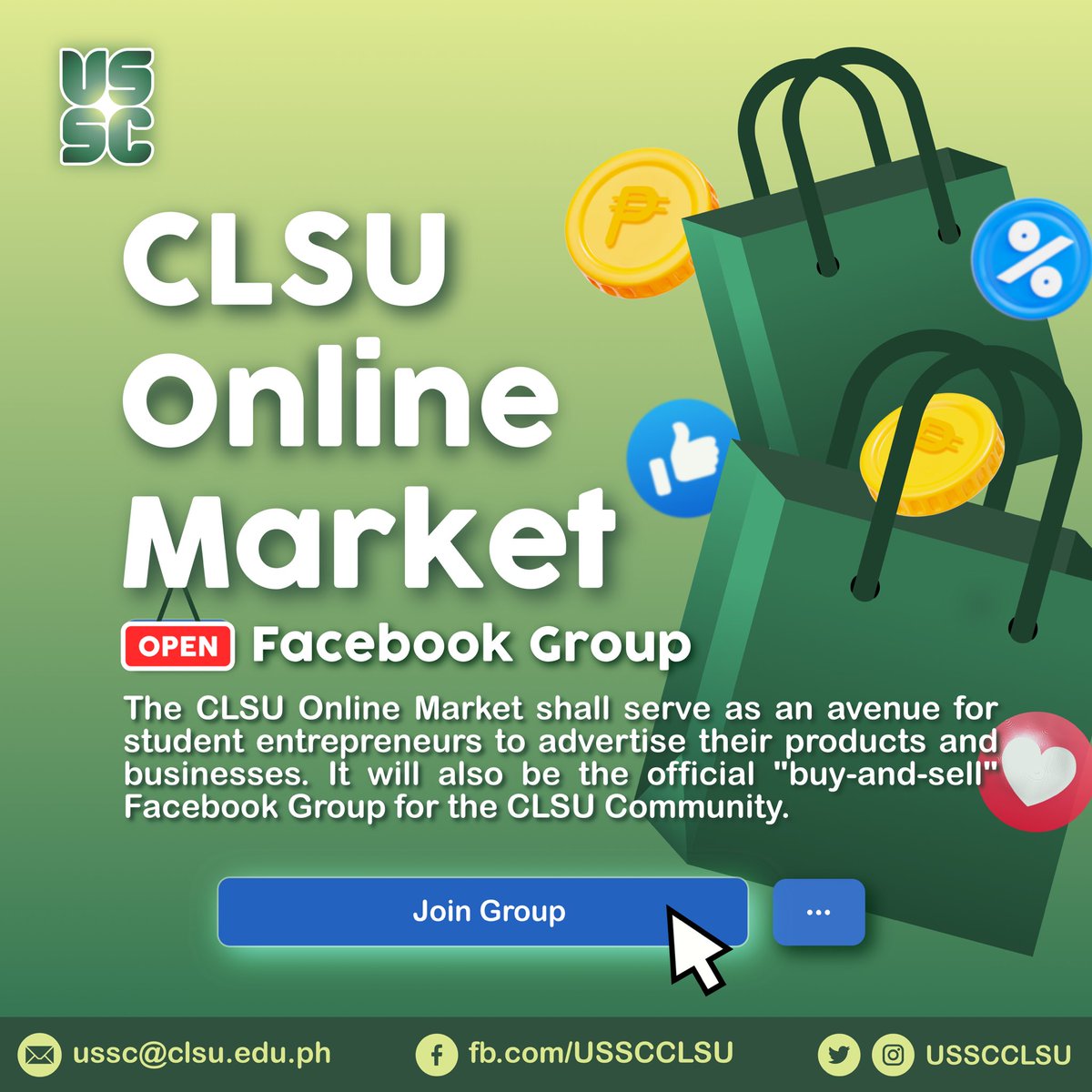 USSCCLSU's tweet photo. NEW FACEBOOK GROUP ALERT! 🤩
 The University Supreme Student Council, alongside its rebranding, presents the official Facebook groups catering the CLSU Community. https://t.co/dl9fzjihDI