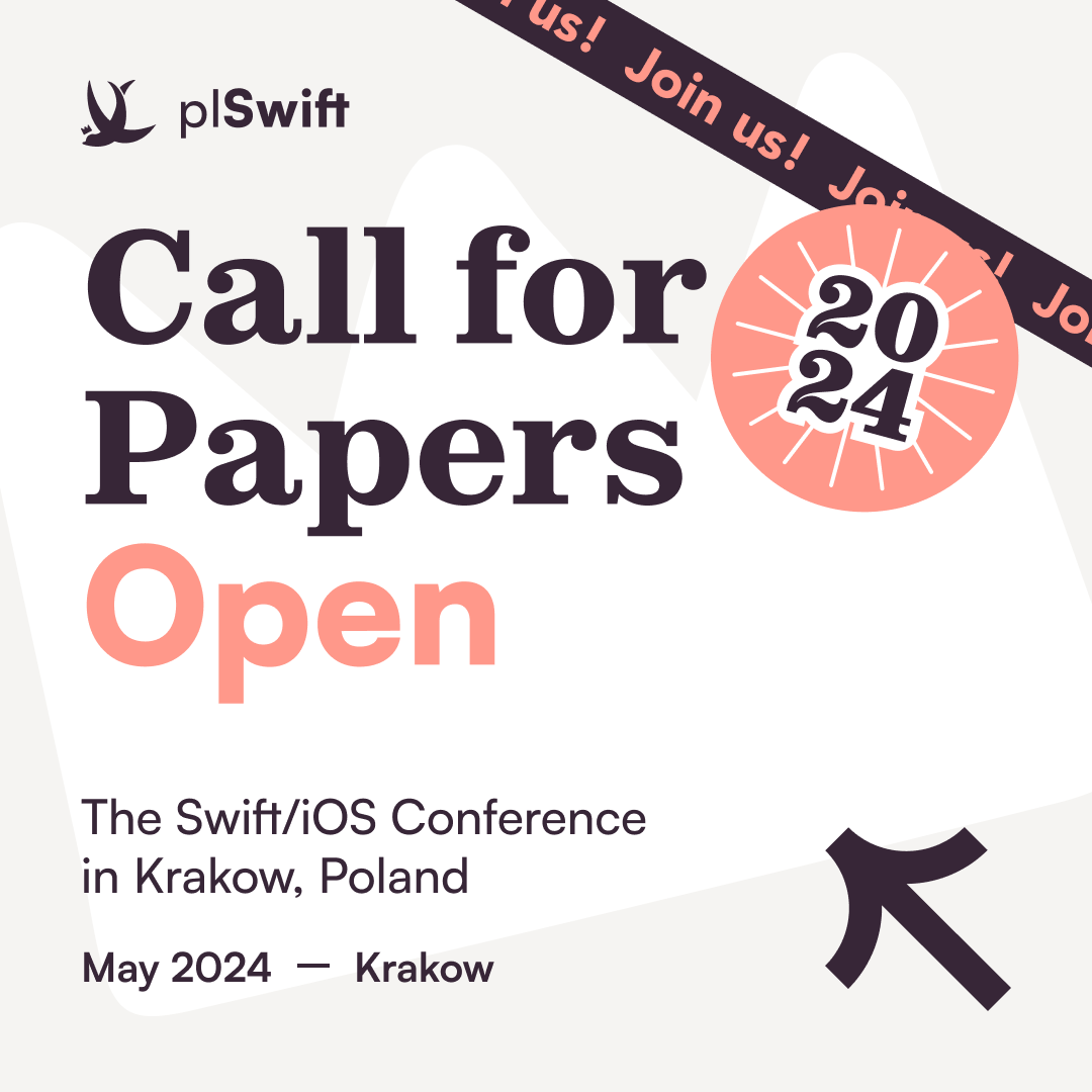 🚨 Call for Papers OPEN 🚨

link: papercall.io/plswift24

What: talks, workshops, or both

How: via papercall or email - hello@plswift.com

Components: a short bio, talk title, description, intended audience level, length (ideally 30 minutes, but we can be flexible), previous