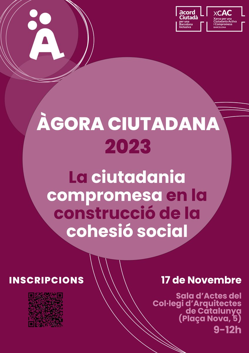 CreuRojaBCN's tweet photo. L’#ÀgoraCiutadana2023 és a tocar! 

Ens trobem el proper 17 de novembre a la Sala d’Actes del @coacatalunya amb la jornada ‘La ciutadania compromesa en la construcció de la cohesió social’

➡️Inscripcions obertes: https://t.co/KJCaxUWi7Y https://t.co/zpYicEI9gY