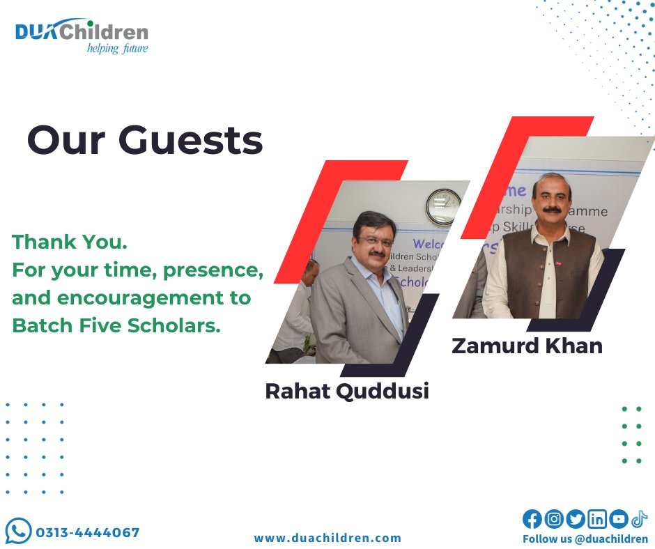 DuaChildren's tweet photo. Our Guests - Thank You.
For your time, presence, and encouragement to Batch Five Scholars.
#duachildren #duascholarship #duaalumni #duamentor #helpingfuture #zamurdkhan #rahatquddusi #ChiefGuest https://t.co/F8XaB4e6kq