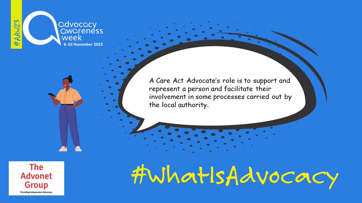Our #CareAct #Advocacy Service supports and represents people, helping them to be involved in some processes run by the local authority. Find out more here: advonet.org.uk/services/care-… #AAW23 #WhatIsAdvocacy
