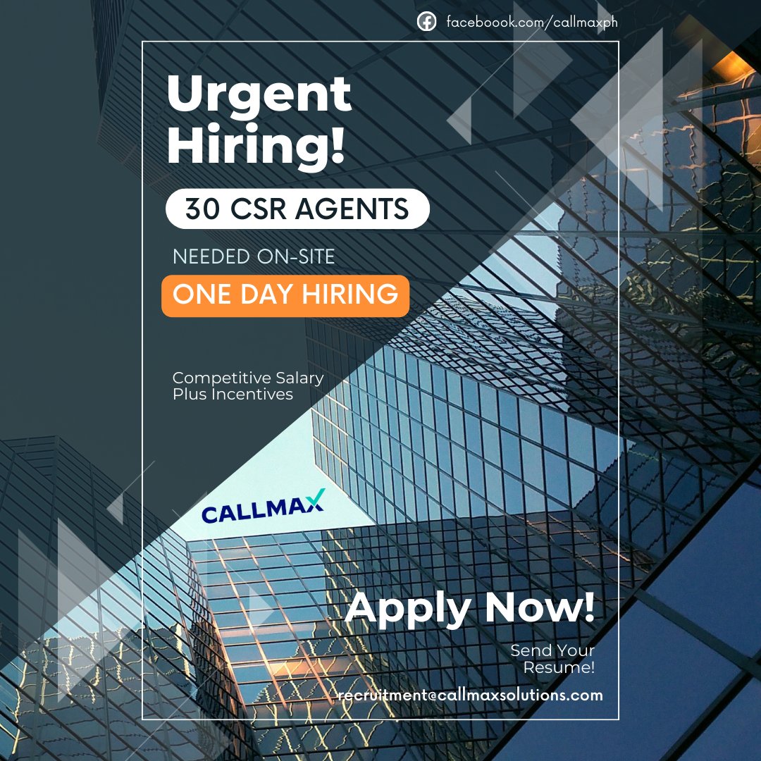 callmaxph's tweet photo. Searching for a CSR role? 
We have an exciting opportunity for experienced CSR candidates to join our Healthcare account. One day hiring, start on the same day!

For faster application processing:
Click this link ! https://t.co/X5m9hc51Kv https://t.co/jmeJdQ97Oh