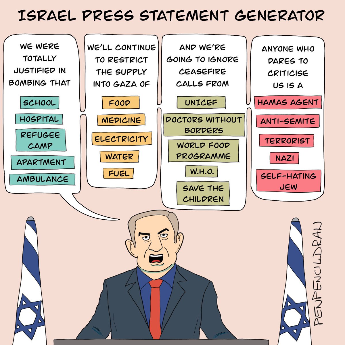 penpencildraw's tweet photo. Israel statement generator. https://t.co/lzgqRHWISI
