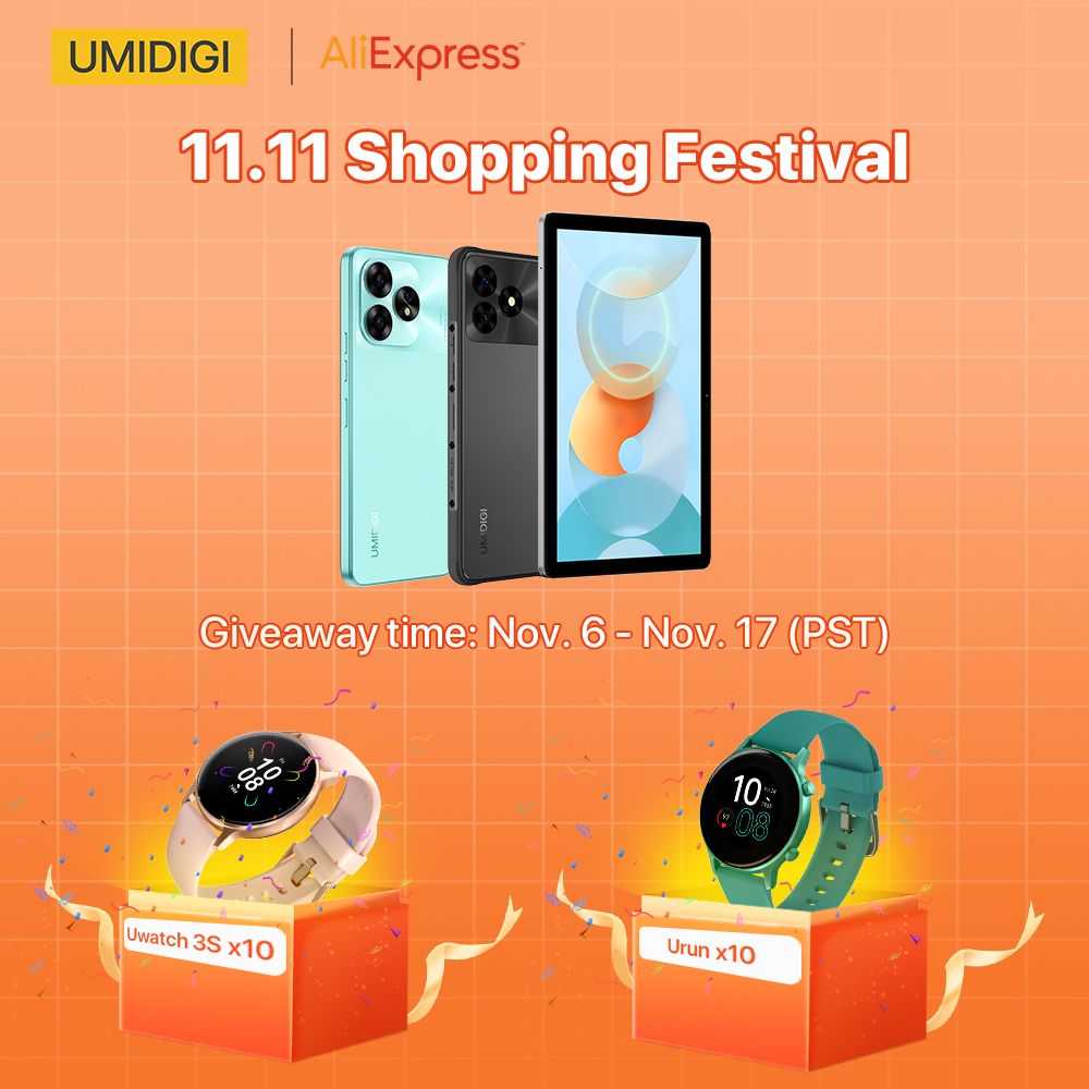 umidigi's tweet photo. 📢 Running from Nov 11 to Nov 17 (PST), enjoy discounts of up to 50%. 😍 Follow UMIDIGI Official Store on AliExpress to claim your $3 coupon and enter to win a free smartwatch: 10 #Uwatch 3S and 10 #Urun. 🎉 #Giveaway #UmidigiA15 #G5Tab #G5Mecha
Join Now 🎁https://t.co/VGACiv3uzG https://t.co/StADCz6FNq