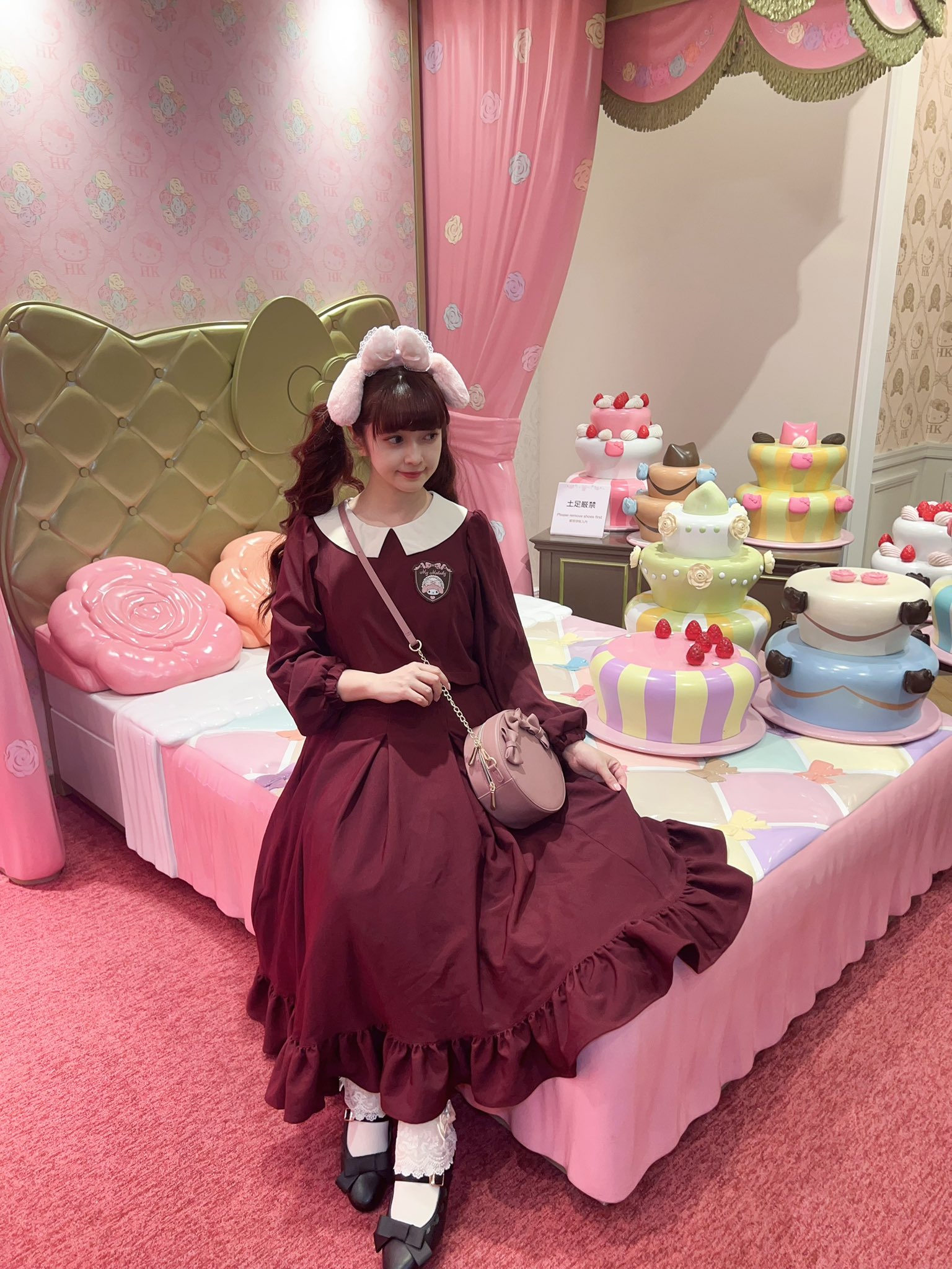 新品 しまむら 青木美沙子 マイメロ ワンピース ワインレッド M