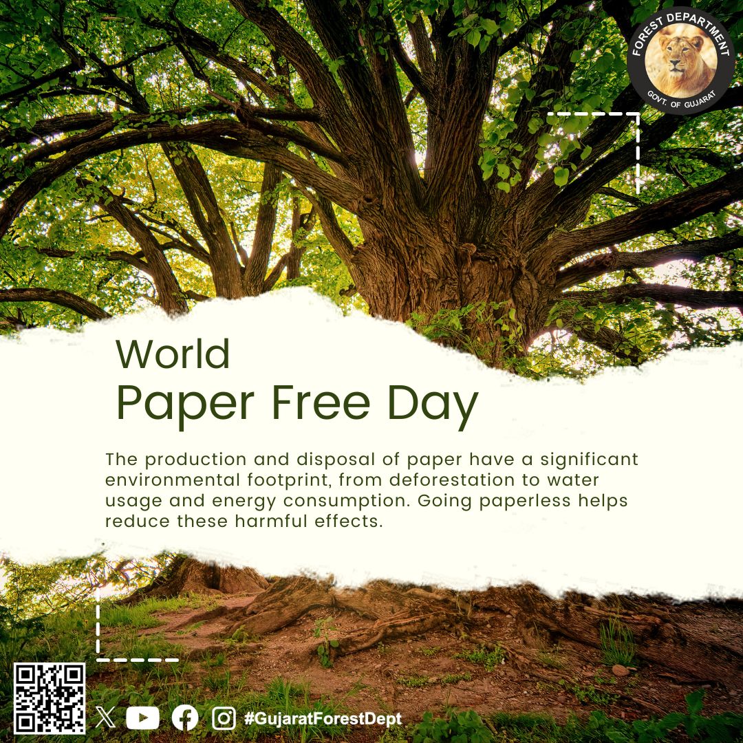 GujForestDept's tweet photo. Going Paper-Free for Wildlife:
Celebrating World Paper-Free Day! πΏπ
#paperfreeday
#wildlifeconservation
#digitalsustainability https://t.co/pT1EHzx66W