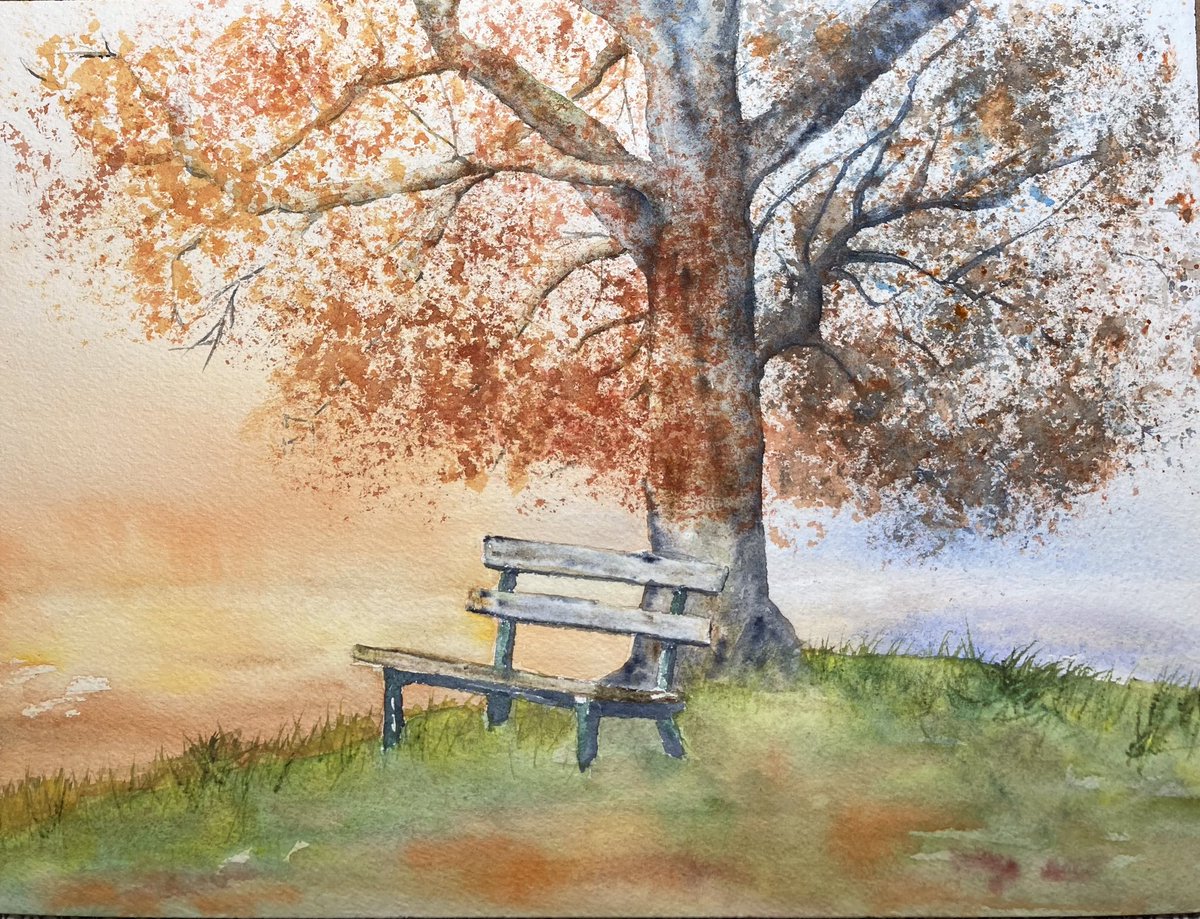 The great thing about painting is that you can create what you’d like to see. This seems the perfect place to sit and think about life. Maybe you’d like to sit here too? #watercolorpainting #Watercolours