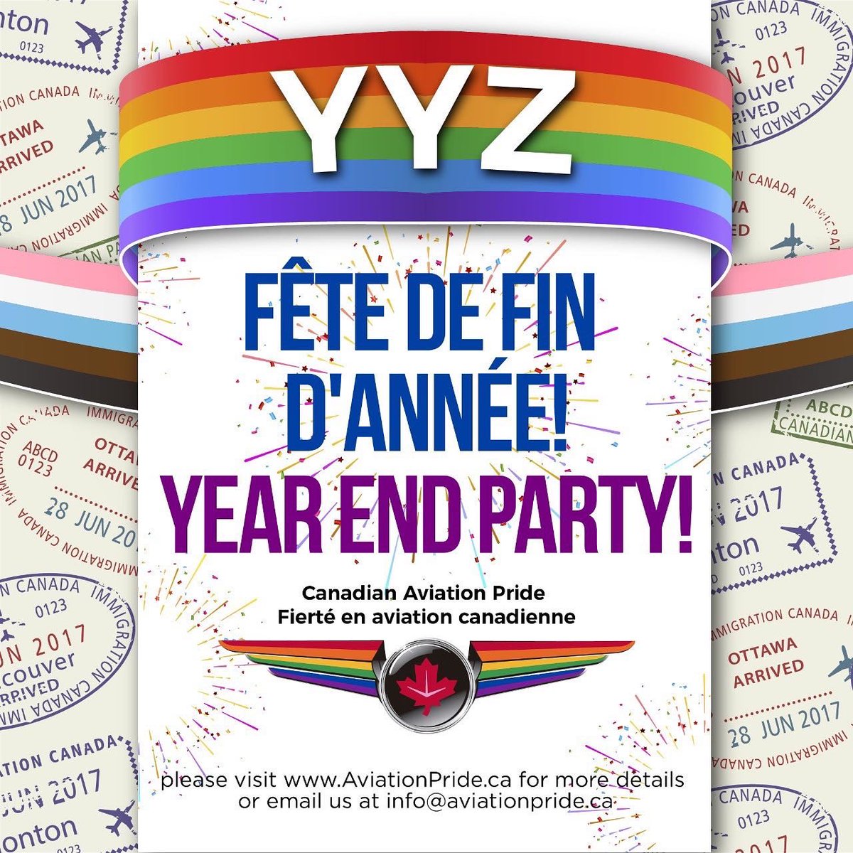 Join us Friday November 26th 6pm at Yhe pilot in Toronto for our year end event! See details at aviationpride.ca #canadianaviationpride #canadian #aviation #canadaaviation #pride #queeraviation #flygirl #flyboy #plane #flying #airplane #pilot #flightattendant #canadapride