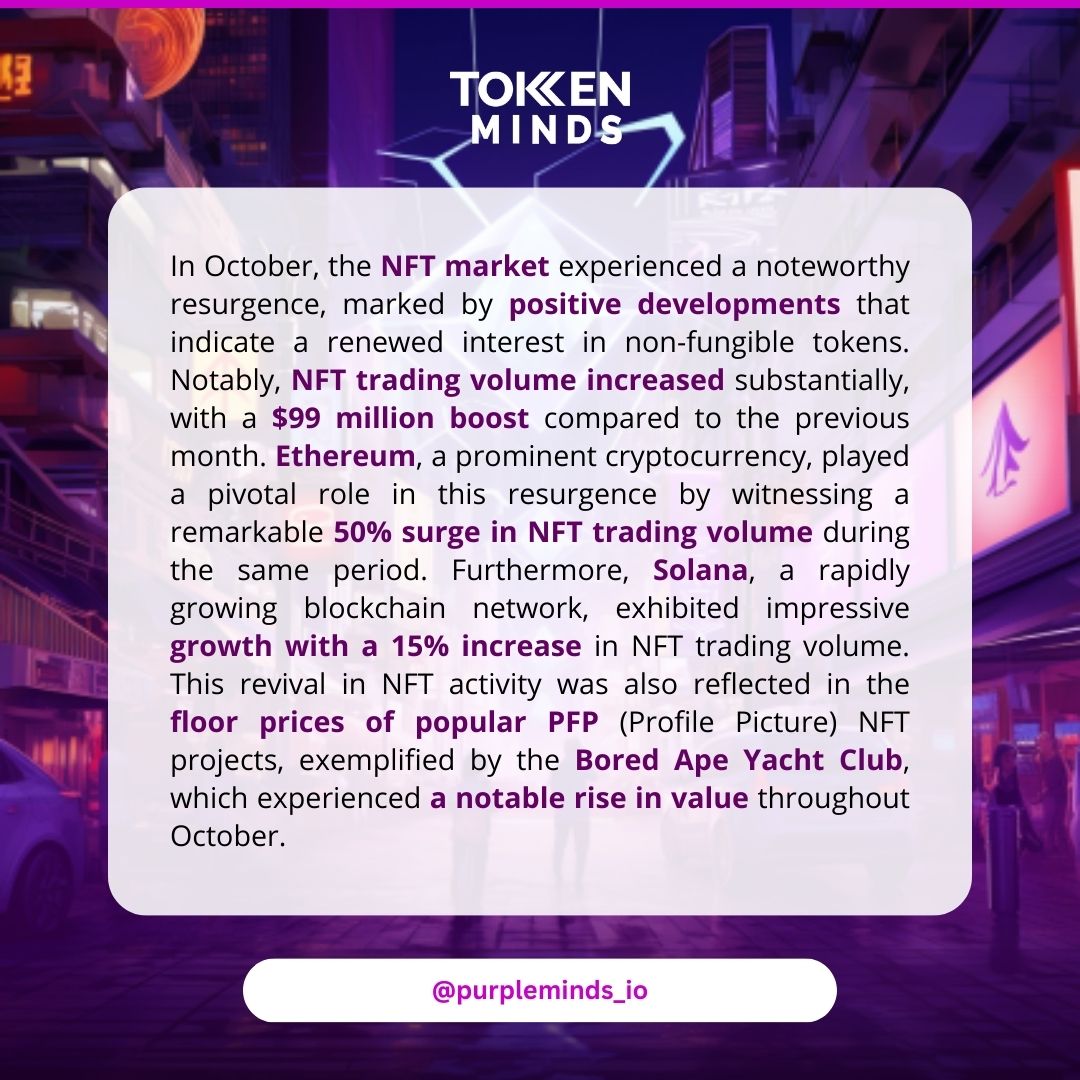 tokenminds_co's tweet photo. NFTs are back with a bang! 🚀 October saw a 32% surge in sales, led by Ethereum. Discover the revival of the digital art market #NFTs #CryptoArt #NFTMarket #Ethereum #TokenMinds #Web3 https://t.co/ALWT4QejGZ