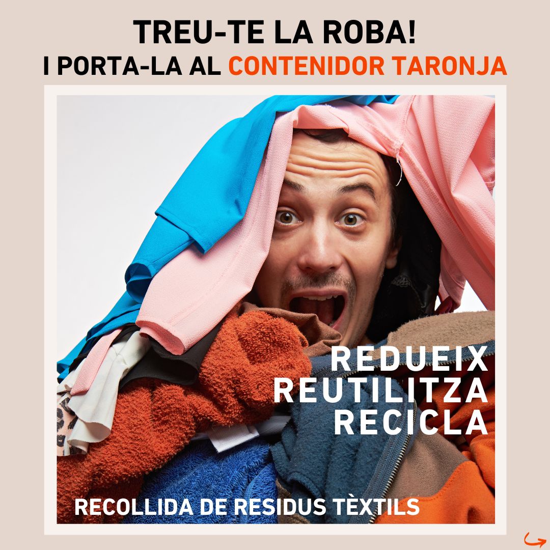 trsmediambient's tweet photo. 👕👖Tens roba que ja no fas servir i li vols donar una segona vida?  Porta-la als punts seleccionats, els dissabtes d'octubre i fins el 18 de novembre i si sou es titulars de la taxa de residus podreu obtenir una bonificació #TreuteLaRoba #ResidusTèxtils https://t.co/iSYOfNyoMz