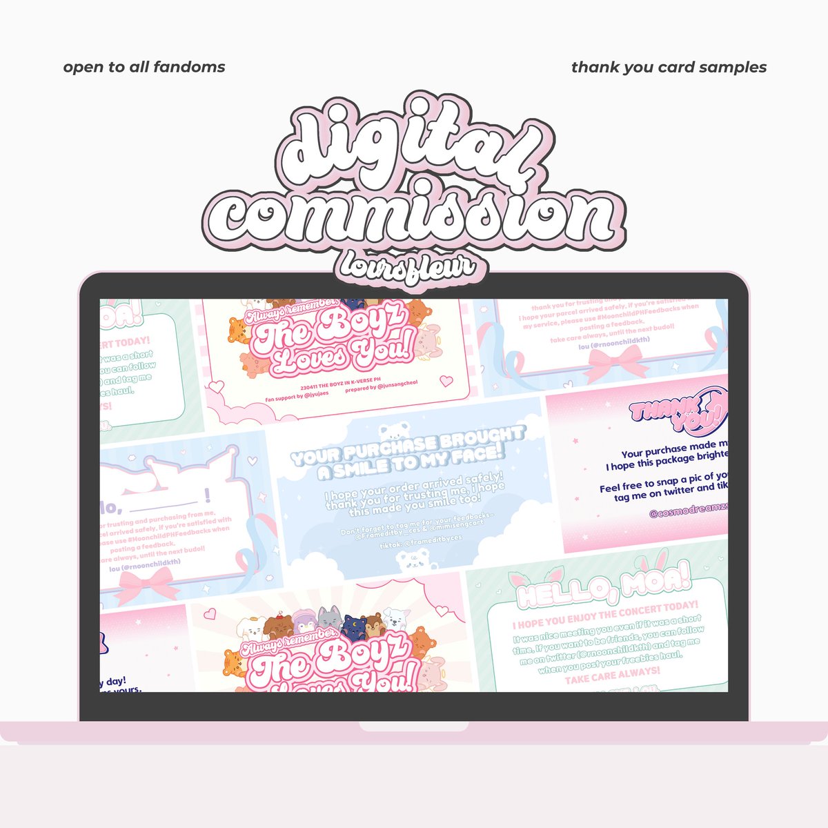 lovrsfleur's tweet photo. ᘇ ׂ ֪ #fleurcomms | samples ! ୨୧
– thank you card + hand fan
: ¨·.·¨ :
` ·. hi, i am now accepting digital design commission ! feel free to send me a dm if you're interested !
t. wts ph kpop freebies aaa enhypen chanyeol exo blackpink seventeen https://t.co/zBTNEzJRK7