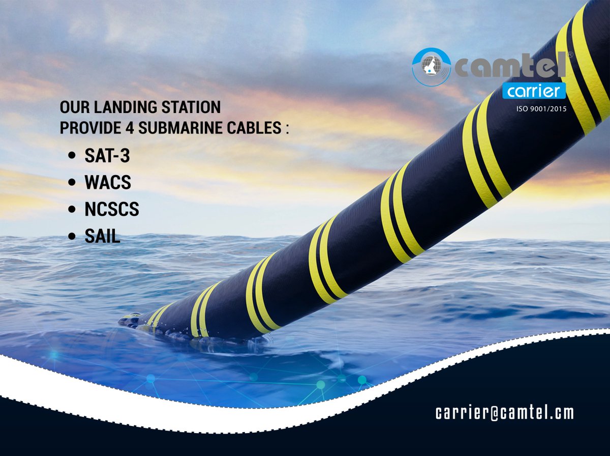 camtel_carrier's tweet photo. Nous disposons de trois stations d’atterrissement basées à #Kribi, #Limbe et #Douala. Elles nous donnent accès aux câbles #SAT3, #WACS, #NCSCS et #SAIL qui desservent le #Cameroun, l’#Afrique, l’#Europe, l’#Asie et l’#Amérique.
#camtelcarrier https://t.co/SH8Hca9rI1