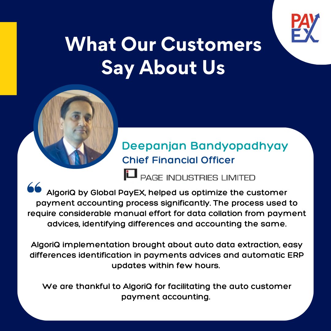GlobalPayEX's tweet photo. Page Industries Ltd, a fully integrated manufacturing and retail company, slashed its reconciliation time, going from 𝗳𝗶𝘃𝗲 𝗳𝘂𝗹𝗹 𝗱𝗮𝘆𝘀 to 𝗹𝗲𝘀𝘀 𝘁𝗵𝗮𝗻 𝗮𝗻 𝗵𝗼𝘂𝗿 with 𝗔𝗹𝗴𝗼𝗿𝗶𝗤!  

#arautomation #finance #financeautomation #fintech #fintechinnovation https://t.co/d0jBeWp18R