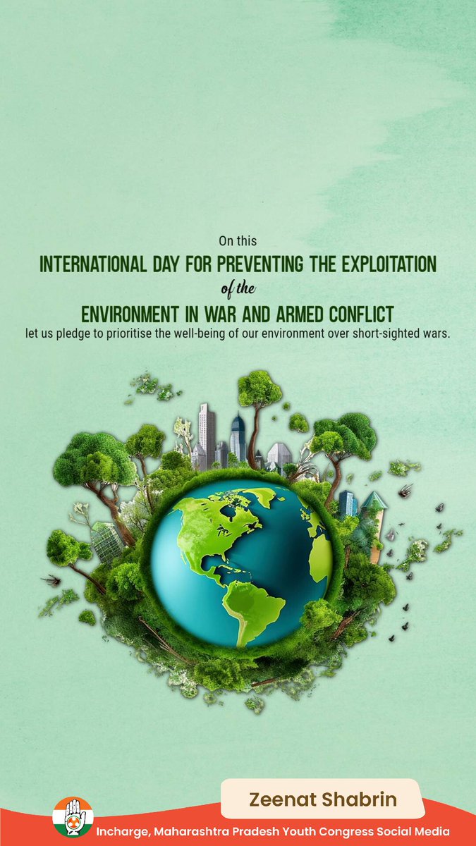 ShabrinZeenat's tweet photo. "Today, on the International Day for Preventing the Exploitation of the Environment in War and Armed Conflict, let's unite to protect our planet and prioritize its well-being over destructive conflicts. ๐โฎ๏ธ #EnvironmentPeace #ProtectOurPlanet" https://t.co/CzzDKycCAB