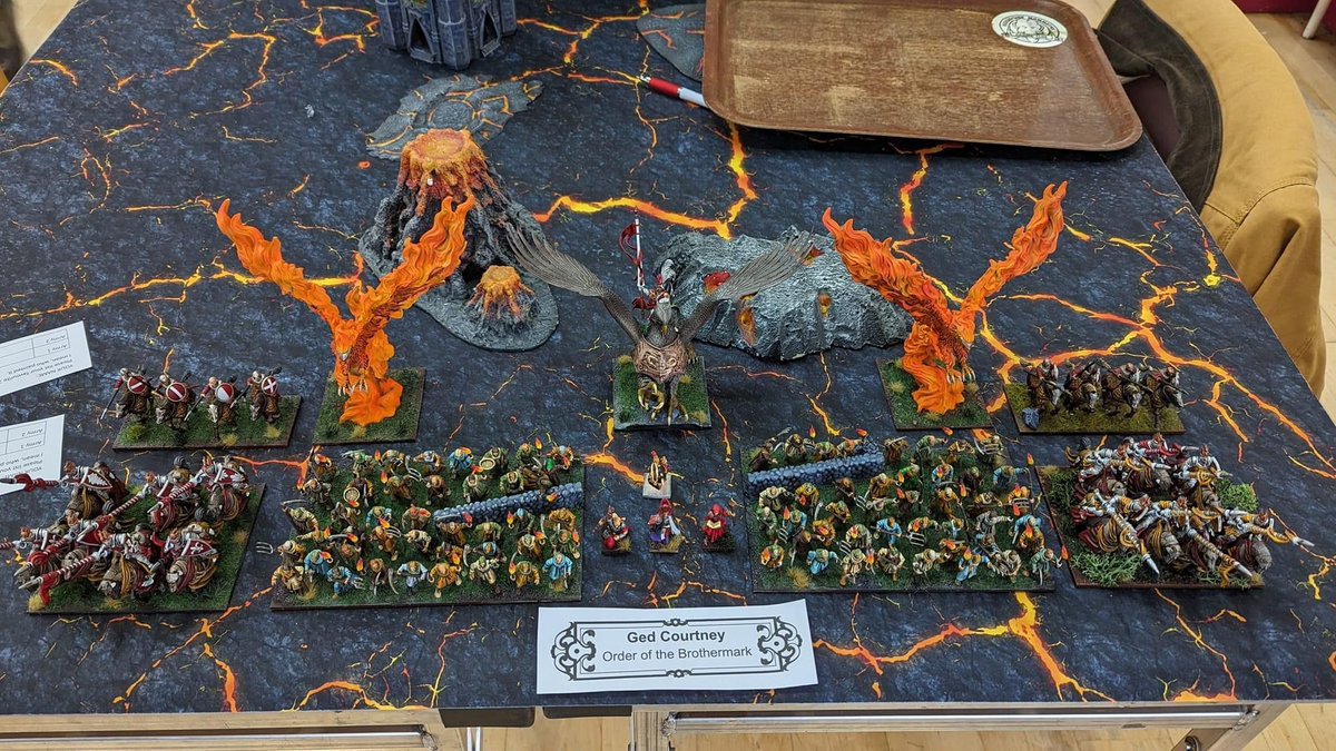 Full team pic of my Order of the Brothermark from this weekend's Birmingham Bullrun. Didn't do as well as I hoped, ending on 1-1-1, but still had a great time.

#kingsofwar
#mymantic
#minipainting