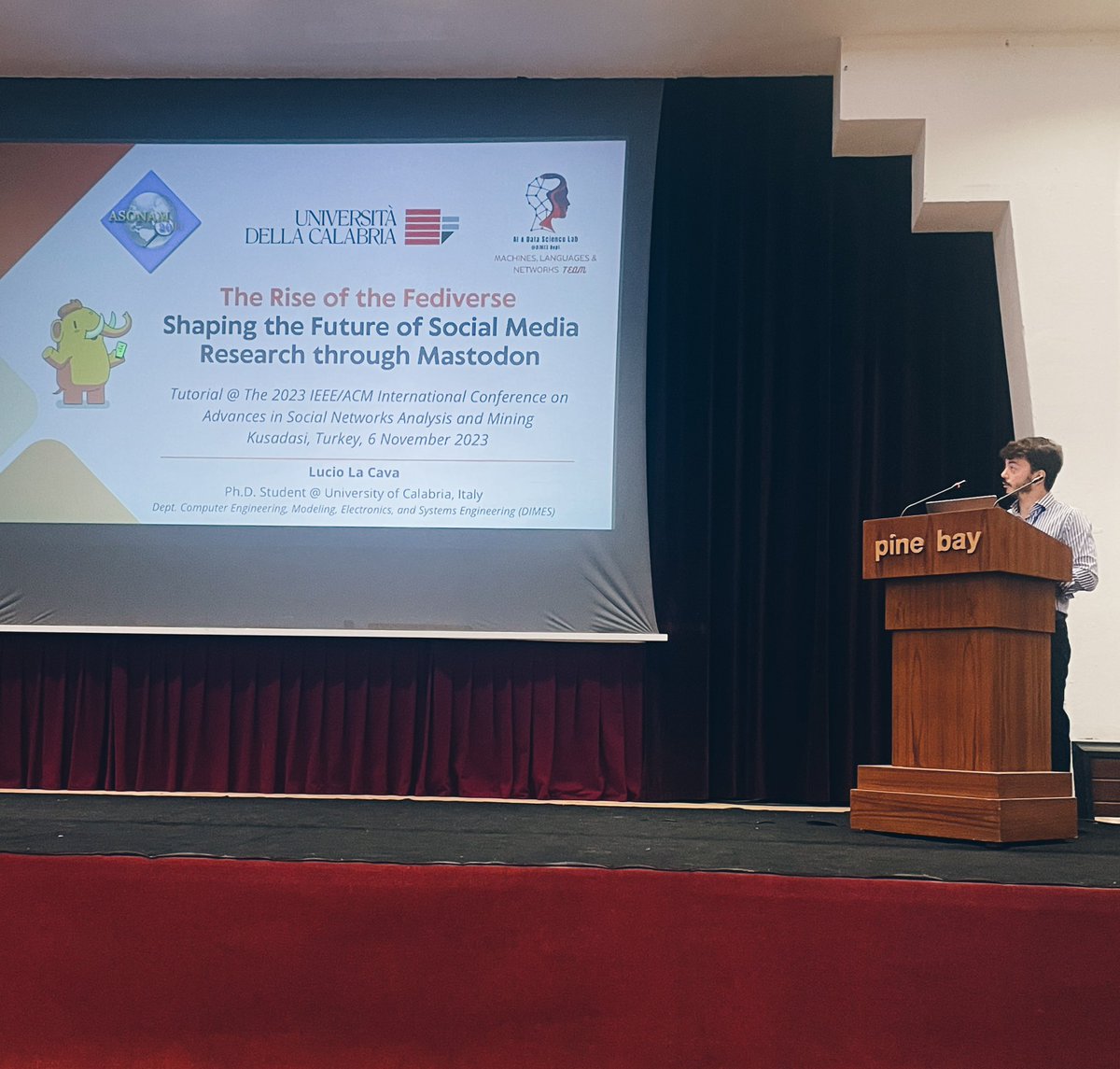 AlessiaGaldeman's tweet photo. Rise and shine at #ASONAM23 with @luciolcw, who woke us up with his enthusiasm about the #fediverse and how it's shaping the future of social media research! Great job on this interesting tutorial (and those cool slides). https://t.co/9E2OOrMBzX