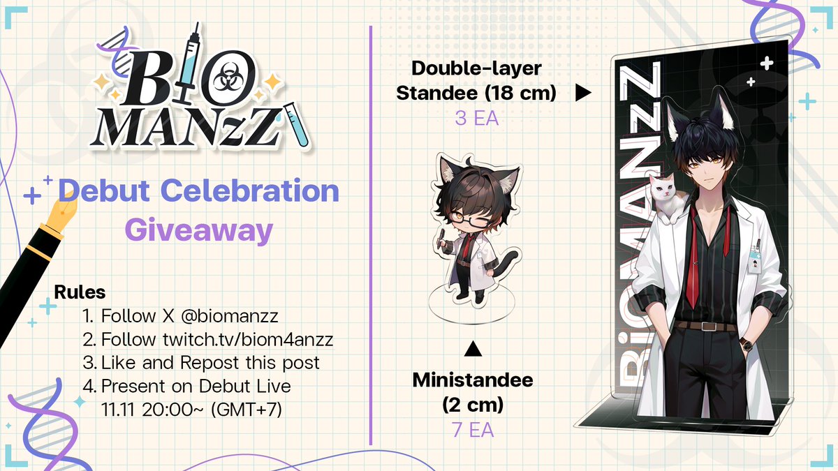 biomanzz's tweet photo. Debut Celebration Giveaway
🎁 Double-layer Standee (18 cm) 3 รางวัล
🎁 Ministandee (2 cm) 7 รางวัล

กติกา
💬 Follow X @biomanzz 
💬 Follow https://t.co/6MuWKcHcVT
💬 Like และ Repost ภาพนี้
💬 รอสุ่มรางวัลในไลฟ์เดบิวต์วันที่ 11.11 เวลา 2 ทุ่มเป็นต้นไป

แล้วเจอกันนะครับเหมียว~

#BiOMANzZ #Vtuber #VtuberTH #VTuberUprising #VtuberDebut