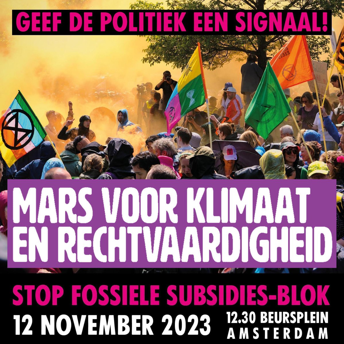 Loop mee in het Stop Fossiele Subsidies blok tijdens de Mars voor Klimaat en Rechtvaardigheid! We verzamelen op zondag 12 november om 12:30 uur op het Beursplein in Amsterdam. #StopFossieleSubsidies #Klimaatrechtvaardigheid