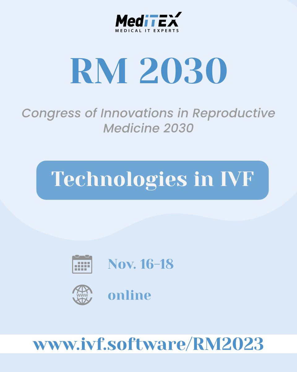 meditex_de's tweet image. MedITEX is attending the #RM2030 congress!

And you can join us from wherever you are - at ivf.software/RM2030, you can visit our booth and find out everything about the number one fertility software worldwide. 💡

#ivfsoftware #MedITEX #MedITEXIVF #fertility #infertility