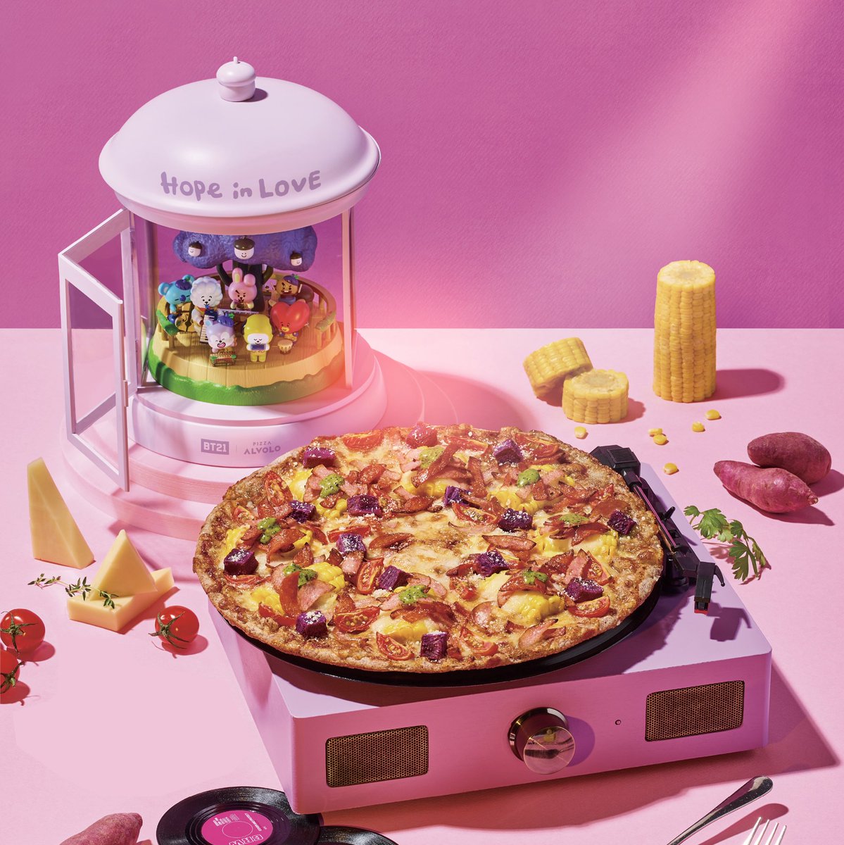 bt21 PIZZA ALVOLO ピザ アルボロ フィギュアセット 피자 알볼로 한정 메뉴 도토희망피자와 함께🍕💜 도토희마을 버스킹