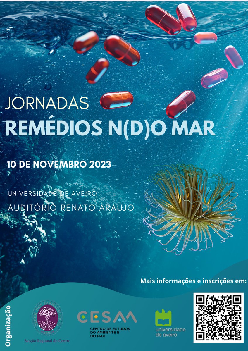 10 de novembro | Aud Renato Araújo da UA As Jornadas “Remédios no Oceano” é um evento organizado pela Ordem dos Farmacêuticos em colaboração com o CESAM, que tem como objetivo discutir a interação dos oceanos com os medicamentos. + info: lnkd.in/gdehaT7N