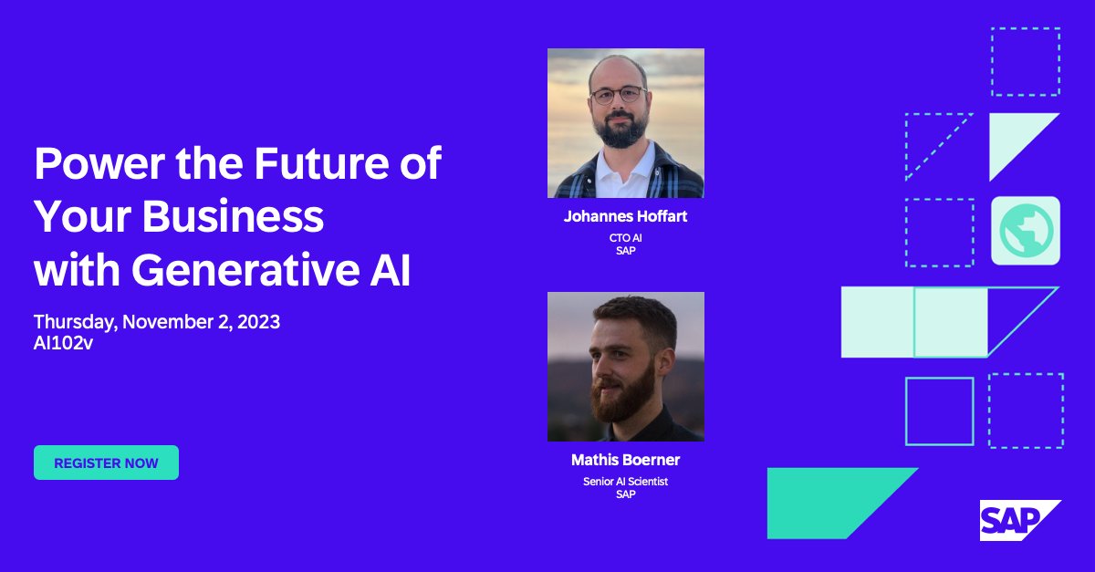 Johannes Hoffart (@johanneshoffart) on Twitter photo 📣 "Power the Future of Your Business with Generative AI" - watch our recorded SAP TechEd 2023 session: go3.events.sap.com/sapteched/virt… 
#SAPBusinessAI #SAPTechEd #GenerativeAI #FoundationModelsOnStructuredData 📣 "Power the Future of Your Business with Generative AI" - watch our recorded SAP TechEd 2023 session: go3.events.sap.com/sapteched/virt… 
#SAPBusinessAI #SAPTechEd #GenerativeAI #FoundationModelsOnStructuredData