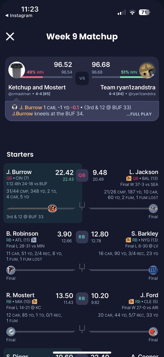 CalebTHEMaatMAN's tweet photo. @SleeperHQ can we not discredit QBs kneeling in final seconds of the game? Thanks https://t.co/1U14htlpVN
