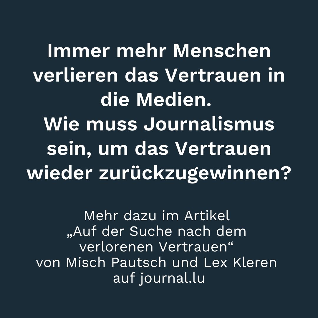relevant_at's tweet image. &quot;Glaub nicht alles, was Du siehst.“ – nach diesem Motto betrachten immer mehr Menschen die Presse. Die Medien müssen das Vertrauen ihrer Leserschaft zurückgewinnen, um wieder als glaübwürdige, ernstzunehmende Quelle gesehen zu werden.

journal.lu/de/auf-der-suc…