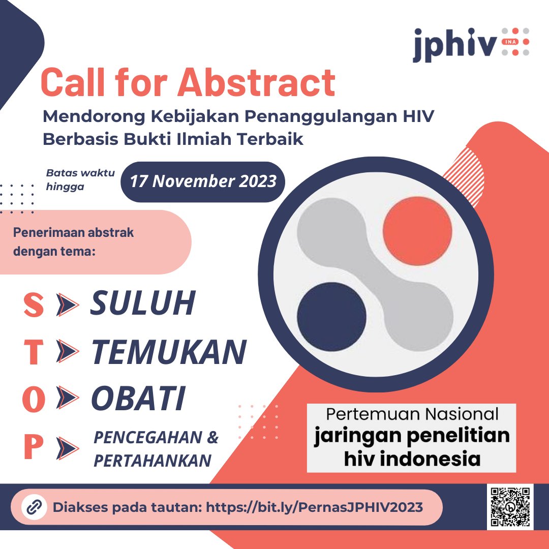 jphiv_ina's tweet photo. 📢 Call for Abstract
Mendorong Kebijakan Penanggulangan HIV berbasis Bukti Ilmiah Terbaik. Akses di sini https://t.co/QWESwCV6Yi https://t.co/Stx3ZCGi2c