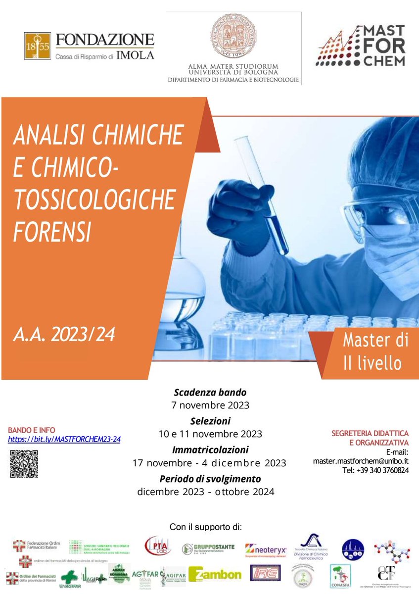 SCI Giovani (@scigiovani) on Twitter photo Segnaliamo la scadenza (domani, 07/11) del bando per selezione al Master in Analisi Chimiche e Chimico-Tossicologiche Forensi <a href="/Unibo/">Università di Bologna</a>, info in locandina! Segnaliamo la scadenza (domani, 07/11) del bando per selezione al Master in Analisi Chimiche e Chimico-Tossicologiche Forensi <a href="/Unibo/">Università di Bologna</a>, info in locandina!