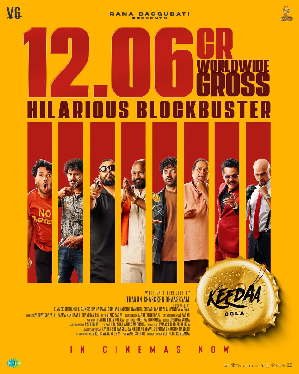 Saikrishna Gadwal (@mesaikrishna) on Twitter photo #KeedaaCola - A BLOCKBUSTER! Full paisa vassoolll! π₯
12.06crs worldwide gross already for #BlockbusterKeedaaCola
linktr.ee/bmstf
@TharunBhasckerD <a href="/RanaDaggubati/">Rana Daggubati</a> <a href="/VGSainma/">VG Sainma</a> <a href="/IamChaitanyarao/">Chaitanya Rao Madadi</a> <a href="/smayurk/">Rag Mayur (Shyam/Veeru/Lancham/Maridesh Babu)</a> <a href="/tweetfromRaghu/">Raghu Ram</a> <a href="/JeevanKumar459/">Actor jeevan kumar</a> <a href="/IamVishnuOi/">VishnuOi</a> <a href="/RavindraVijay1/">Ravindra Vijay</a> #KeedaaCola - A BLOCKBUSTER! Full paisa vassoolll! π₯
12.06crs worldwide gross already for #BlockbusterKeedaaCola
linktr.ee/bmstf
@TharunBhasckerD <a href="/RanaDaggubati/">Rana Daggubati</a> <a href="/VGSainma/">VG Sainma</a> <a href="/IamChaitanyarao/">Chaitanya Rao Madadi</a> <a href="/smayurk/">Rag Mayur (Shyam/Veeru/Lancham/Maridesh Babu)</a> <a href="/tweetfromRaghu/">Raghu Ram</a> <a href="/JeevanKumar459/">Actor jeevan kumar</a> <a href="/IamVishnuOi/">VishnuOi</a> <a href="/RavindraVijay1/">Ravindra Vijay</a>