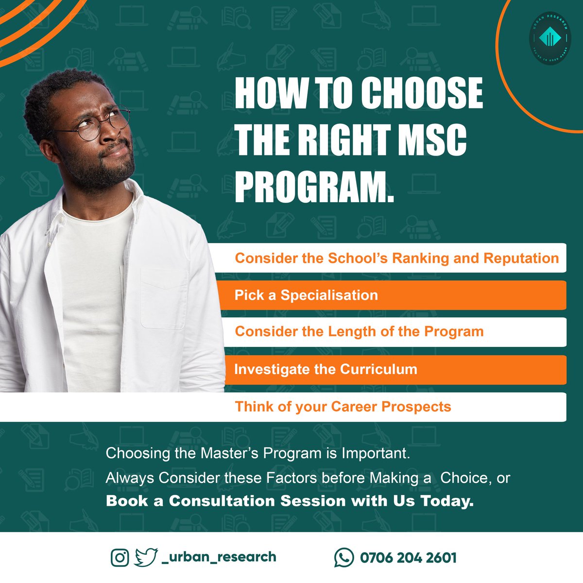 _urban_research's tweet image. Choosing the right MSC is important for your career.
But there are important factors to consider before pursuing one.
Send a DM today, let us help you ace your MSC journey.
#research #ukassignmenthelp