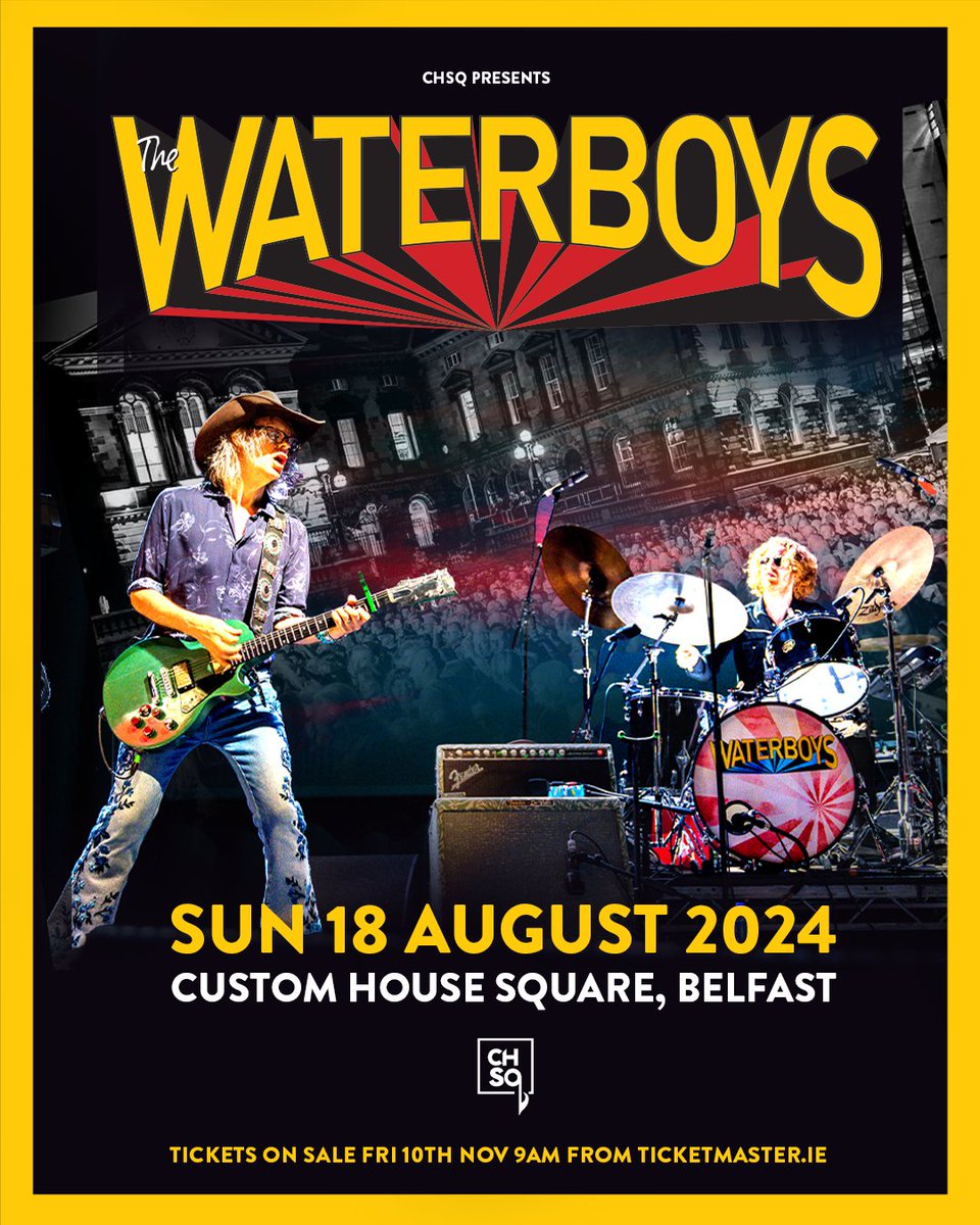 ★𝗝𝗨𝗦𝗧 𝗔𝗡𝗡𝗢𝗨𝗡𝗖𝗘𝗗★

<a href="/WaterboysMusic/">Waterboys HQ</a>
plus guests

18 Aug 2024
<a href="/CHSqBelfast/">CHSq Belfast</a> 

𝗦𝗜𝗚𝗡 𝗨𝗣 for pre-sale ⇢ bit.ly/TheWaterboys-S…

🔃 RT for a chance to WIN tix 🔃

Pre-Sale: Wed 9am
General-Sale: Fri 9am