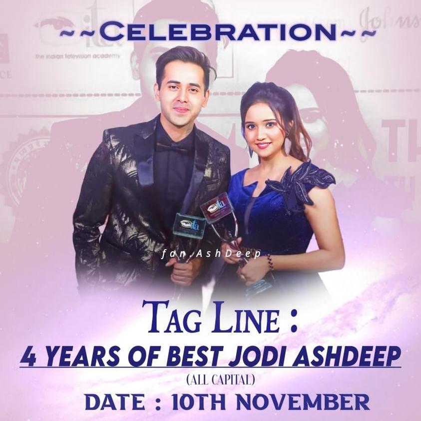 ManaviPatil2's tweet photo. "When The Deeds Grow Into Destiny"
10th November Was Day We Witness Same. 
So, Here's another year of celebrating their success. 
Tagline : 4 YEARS OF BEST JODI ASHDEEP.
Date : 10th Nov ( Fri)

#YehUnDinonKiBaatHai #AshDeep #Samaina #YUDKBH https://t.co/EODzKriNIe