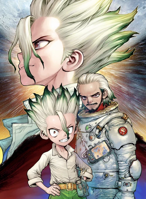 きょう発売のジャンプ。 Dr.STONEの、新作が載っております!!  最終回後のガッツリ続きを描く、全3話の初回です。  よろしくお願石(いし)ます……!!