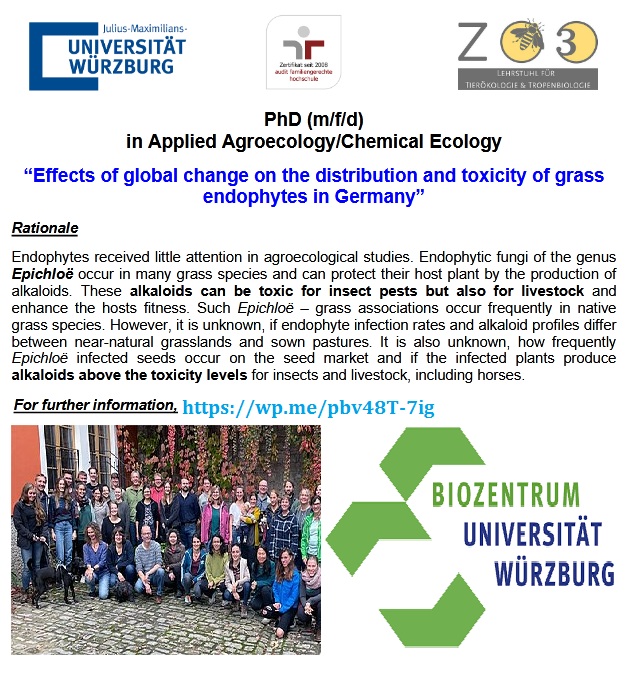 📌 PhD Funded Position in Applied Agroecology: Effects of global change on the distribution and toxicity of grass endophytes in Germany 🇩🇪... Please share and spread the word! For details visit: wp.me/pbv48T-7ig