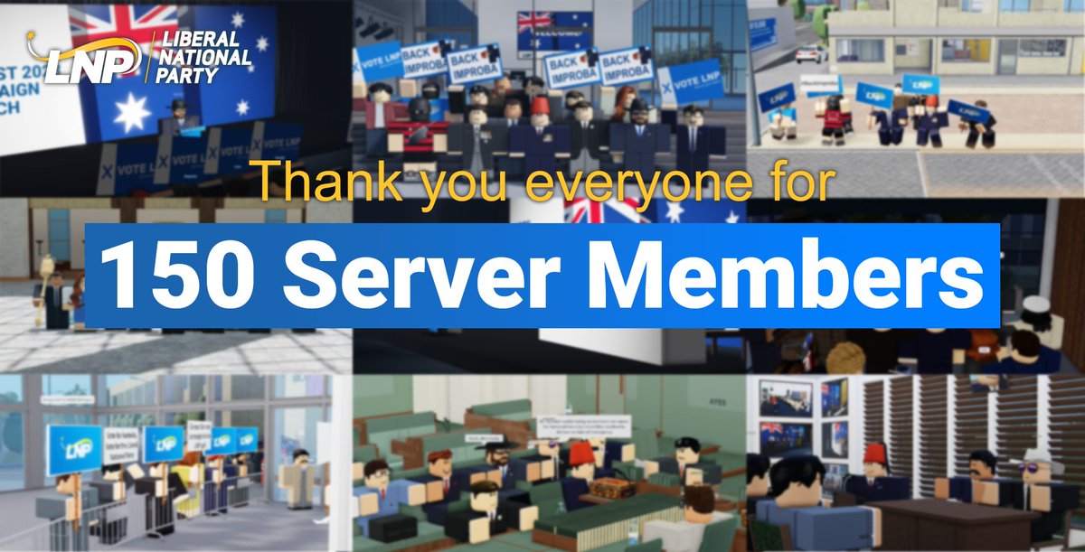 LnpRblx's tweet photo. Thank YOU ALL for 150 server members! 🥳🥳

For nearly two years the LNP has grown to become Australia's largest and most successful ever political party.

Here's to 200 server members! https://t.co/JMl9ch0Qst