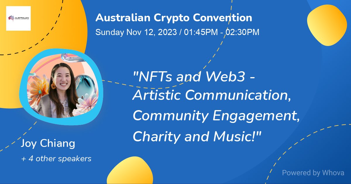 Excited to share that I'll be joining a dynamic panel discussion at <a href="/AusCryptoCon/">Australian Crypto Convention</a> on the transformative power of Web3 and NFT technology in artistic expression, community building, philanthropy, and immersive digital experiences.🎉