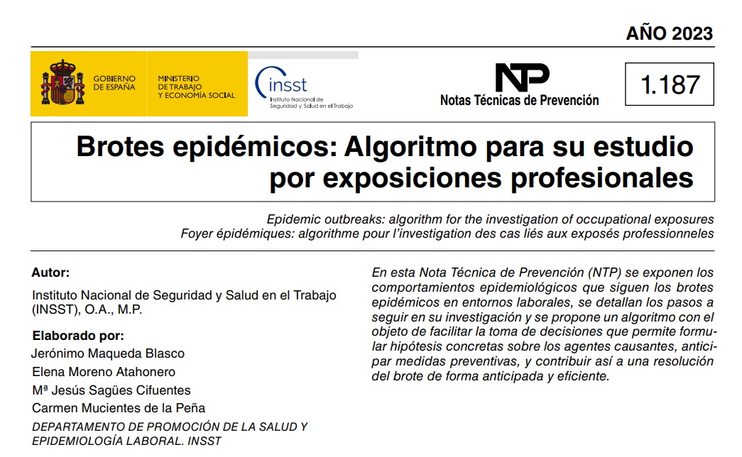 🔔‼️ Nueva NTP del #INSST 

🎯Conoce cómo investigar los brotes epidémicos en el entorno laboral, su tipología y cómo abordarlos

📑¡Descárgala aquí! 👉run.gob.es/pdj9030b
#NTP