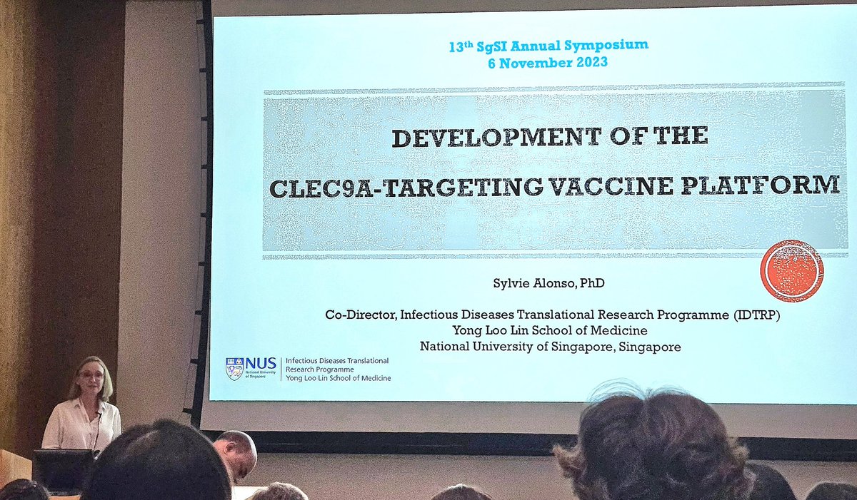 Featuring the boss <a href="/NUSMedAlonsoS/">Sylvie Alonso</a> presenting a translational and exciting story about the lab's cDC1 targeting vaccine research at the annual SgSI symposium. 🎉🎉🎉