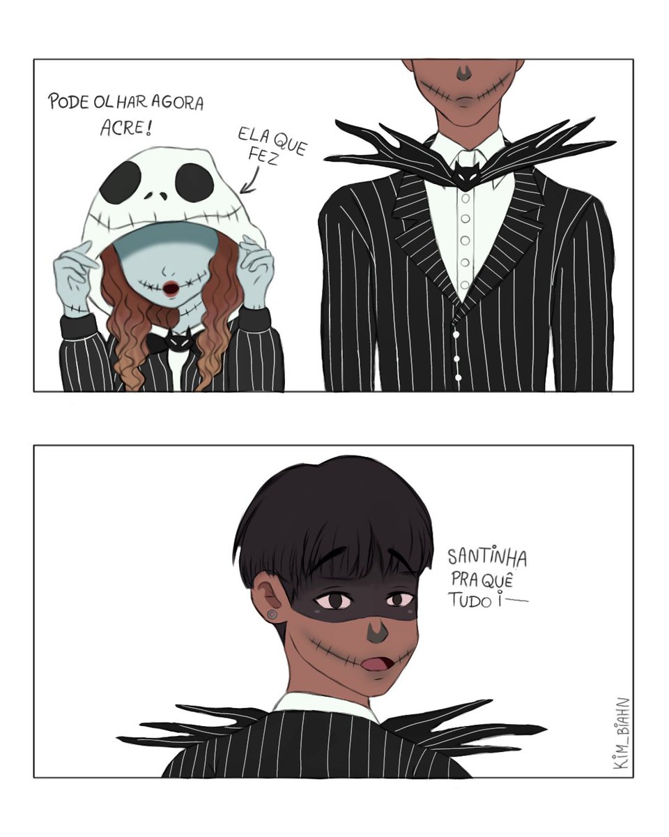 Kim_BiahN's tweet photo. Já vai fazer uma semana do Halloween? Sim, mas o que vale é a intenção. Versão Acrixaba da comic Jack &amp; Sally.

🦕🌸

#OCestadosBR #NikkiyanOC #acrixaba https://t.co/ubdiRFjnAy