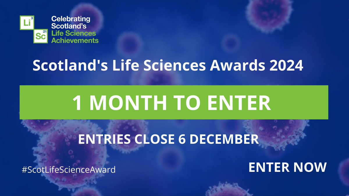 ScotLifeScience's tweet image. There is only one month left to enter!
Be part of the #celebration of Scotland’s vibrant life sciences industry - entries are open until December 6th.
#Download the entry form and review all #categories via the website: lifesciencesawards.scot/award-entries/
#ScotLifeScienceAwards #EnterNow