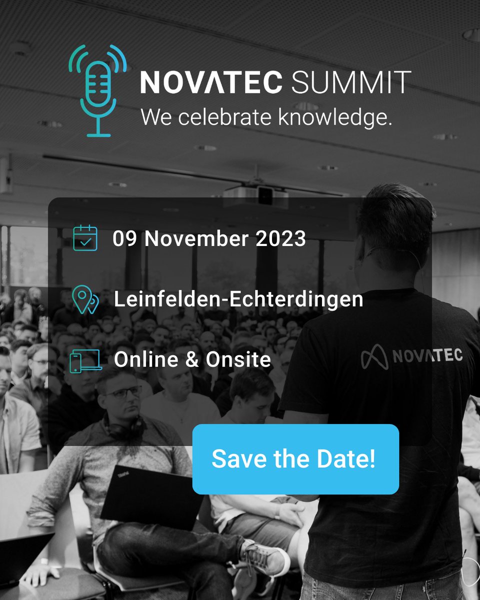 novatecgmbh's tweet photo. Only 3️⃣ days left until the #NovatecSummit! Join us on November 9th in Leinfelden-Echerdingen or online for 4 exciting tracks and a keynote speech from @venkat_s. 🙌

🔗 Register now: https://t.co/3jejaAO0Q4 

#WeShareKnowledge #TechnologyTrends #Event #Networking https://t.co/IMugoS1DfL