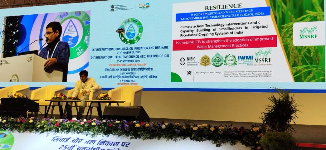 .<a href="/Rajkumarmssrf/">R Rajkumar, R&D Professional</a> Principal Scientist <a href="/mssrf/">MSSRF</a> presenting on harnessing #ICT to strengthen adoption of improved #water management practices in #India at the 25th International Congress on Irrigation and Drainage at Vizag from Nov 1 to 8

@IWMI_India <a href="/norwayinindia/">NorwayinIndia</a> @NIBIO_no <a href="/icidorg/">ICID</a>