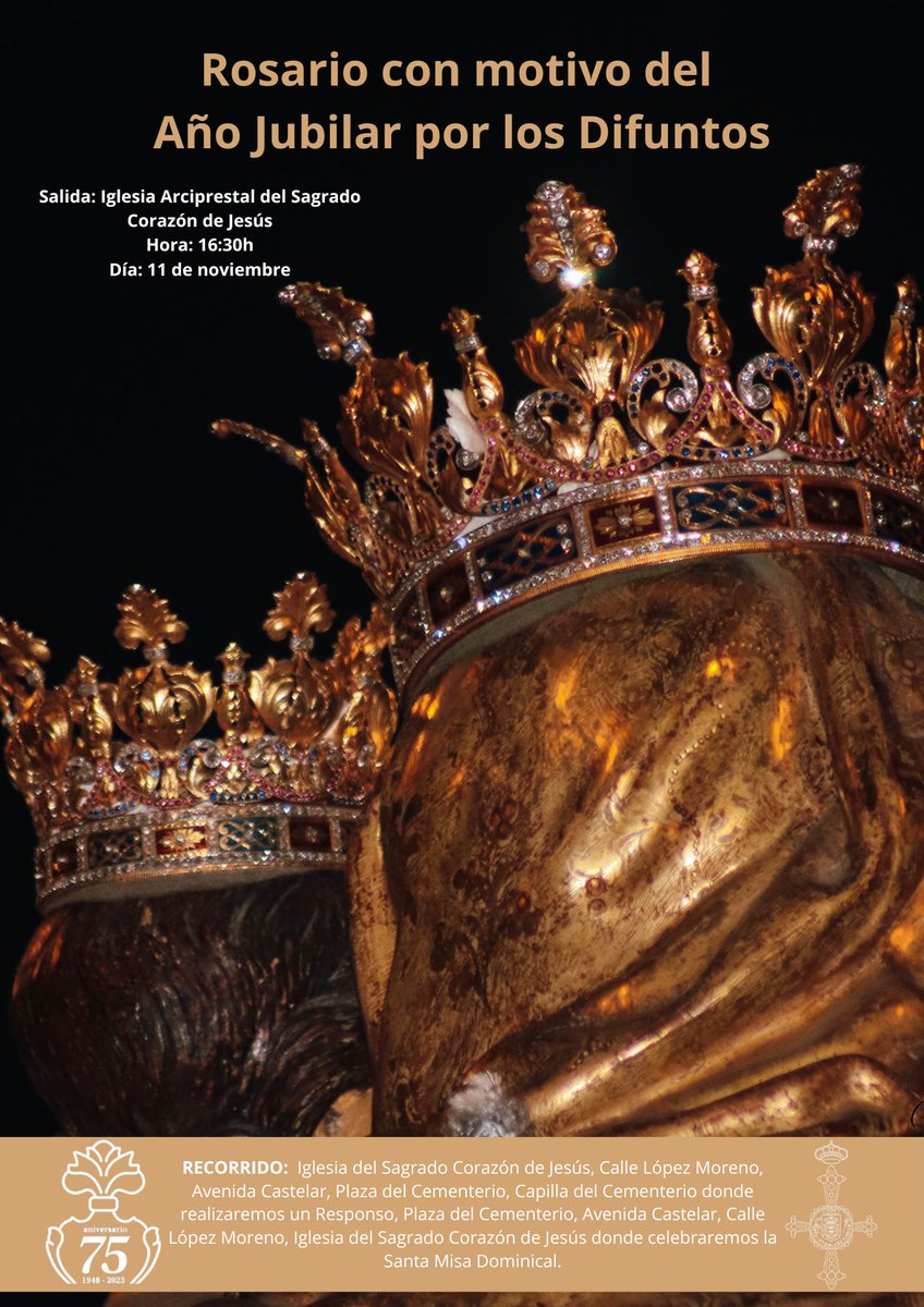 melilla_cofrade's tweet photo. #Noticias | #Melilla. Continúan los actos con motivo del 75 aniversario de la coronación de Ntra. Sra. de la Victoria. 

El próximo sábado, 11 de noviembre, se procesionará en Santo Rosario hasta la capilla del cementerio. https://t.co/jfDMIm41nt