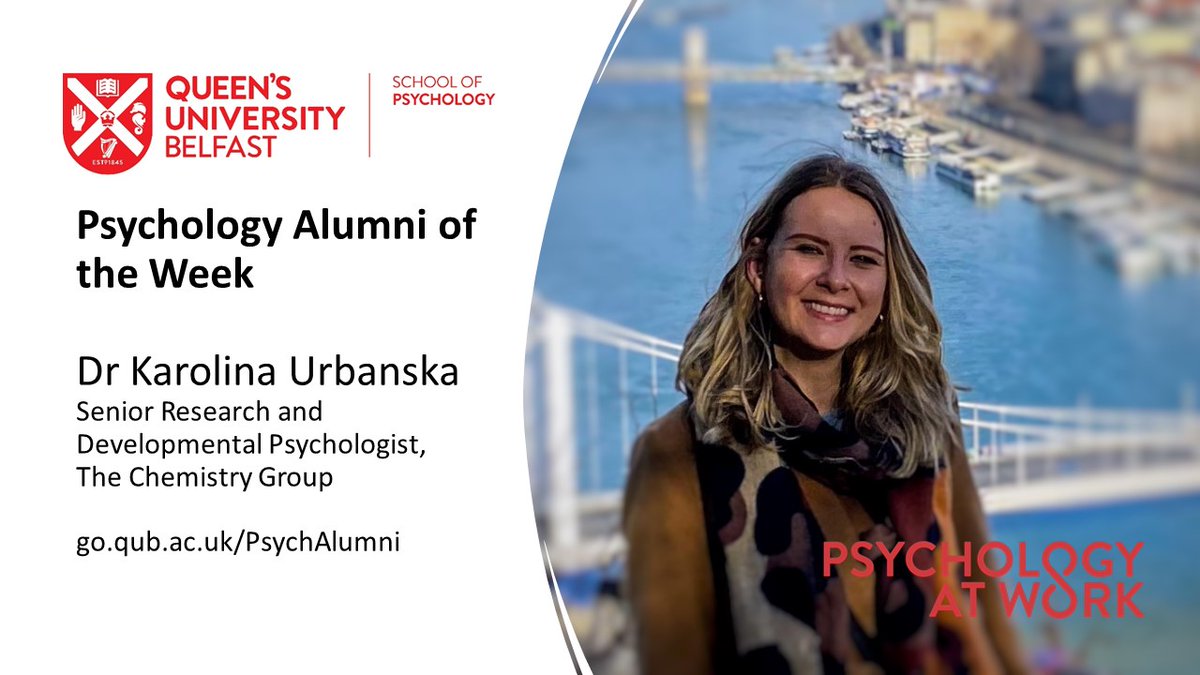 QUBPsych's tweet photo. Dr Karolina Urbanska @ChemistryGroup is this week’s #AlumniOfTheWeek @QUBPsych.
Find out more at: https://t.co/0vzFm4JyKj https://t.co/6dqjbcaNeD