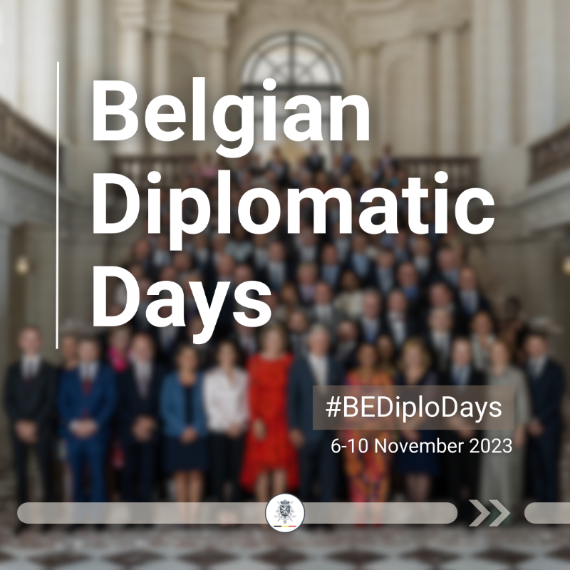 BelgiumMFA's tweet photo. This week, the Belgian Diplomatic Days are taking place in Brussels. #BEDiploDays

Prime Minister @AlexanderDeCroo, Minister of Foreign Affairs @HadjaLahbib and Minister of Development Cooperation @CaroGennez will address the Belgian heads of missions today.